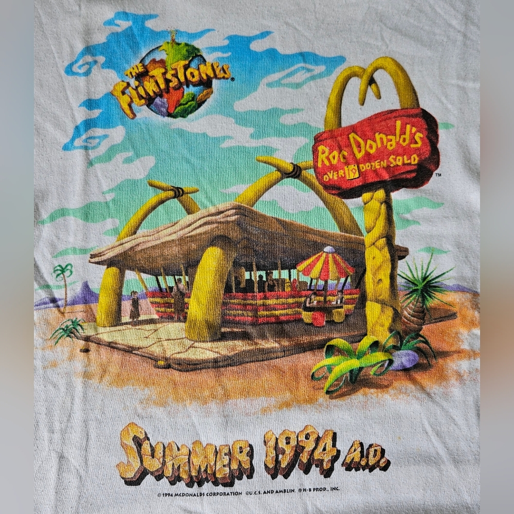 1994 McDonald's x The Flintstones Movie White Graphic Short-Sleeve T-Shirt - Picture 3 of 6